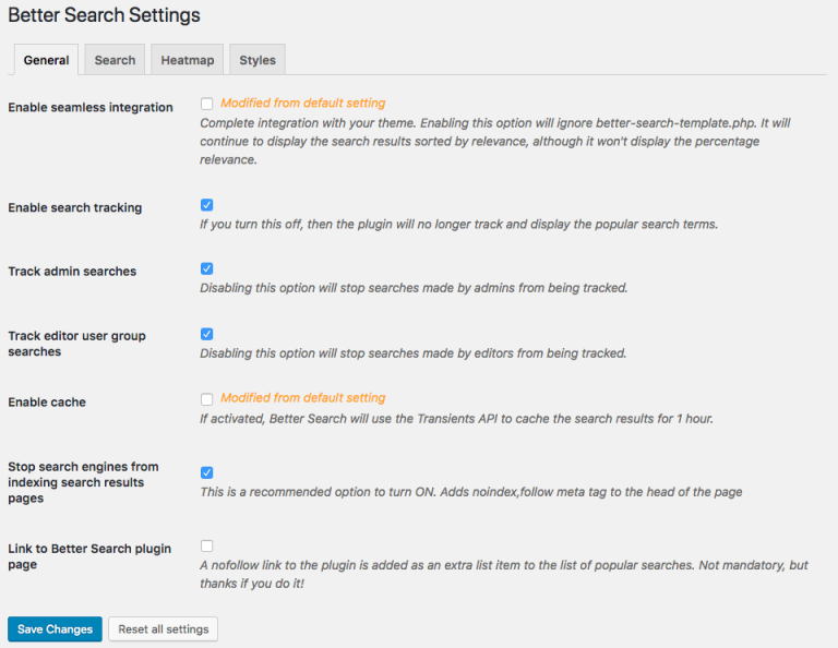 Better Search v2.2 - Settings API