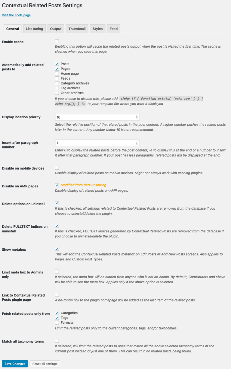 Contextual Related Posts v2.6.1 - General settings