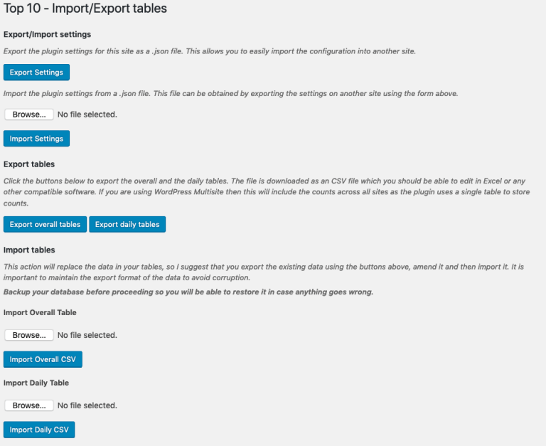 Top 10 v2.7.0 with Import/Export interface