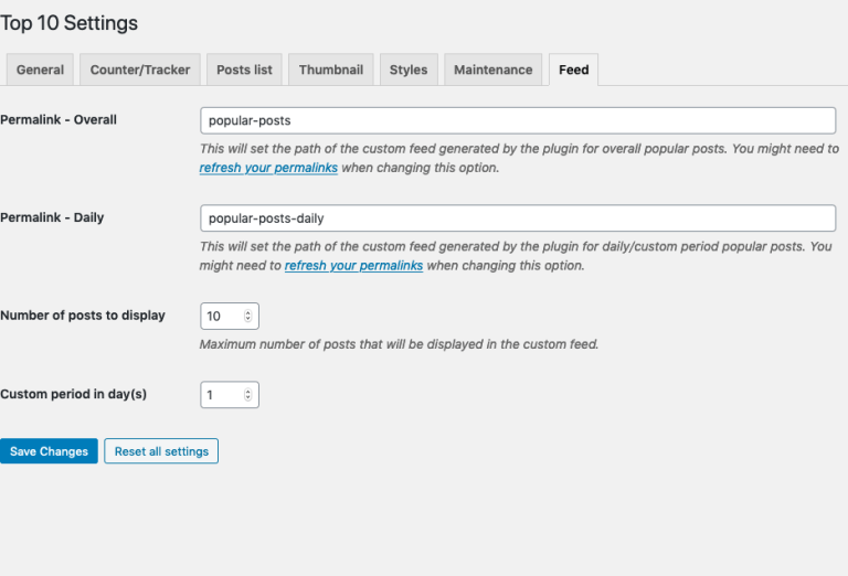 Top 10 v2.8.0 - Feed settings