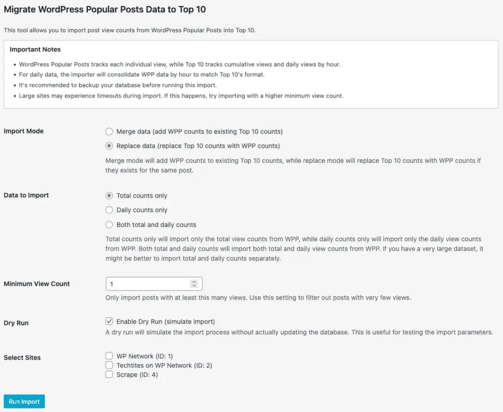 Migrate WordPress Popular Posts to Top 10 screen