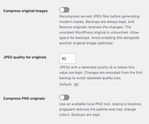 Original compression settings with JPEG quality set to 82 and both compression options off.