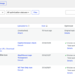 Media Library Integration in WebberZone Image Optimizer Media Library list view with the Optimized column showing WebP sizes converted and total savings, and the Optimize row action under one image.